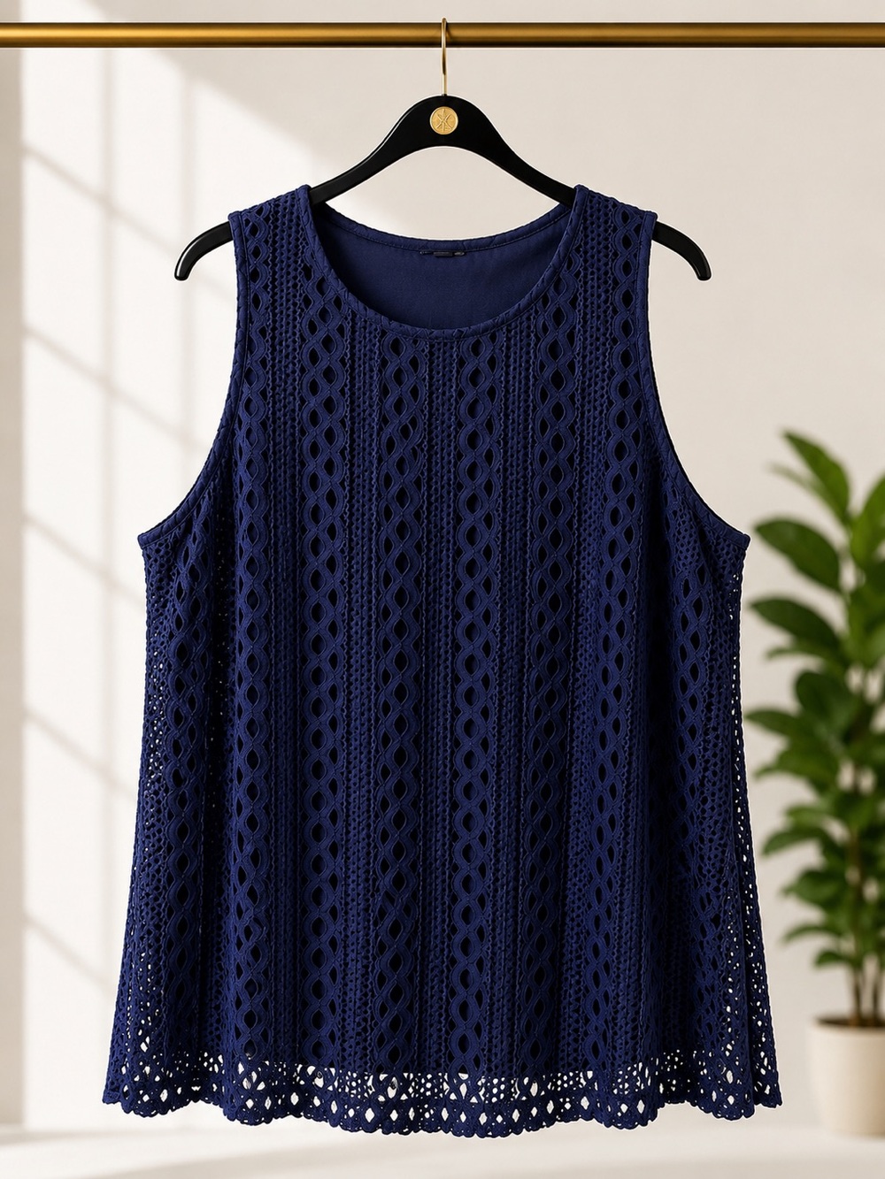 Navy Crochet Sleeveless Tank Top